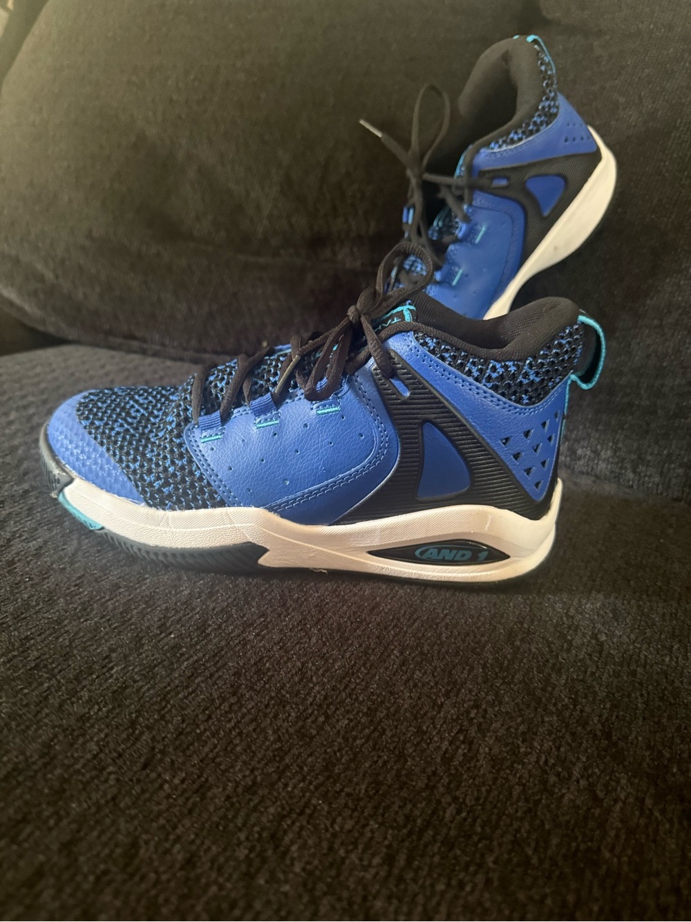And1 Blue and Black High-Top Kids Basketball Sneakers